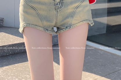High Waist Washed Denim Shorts