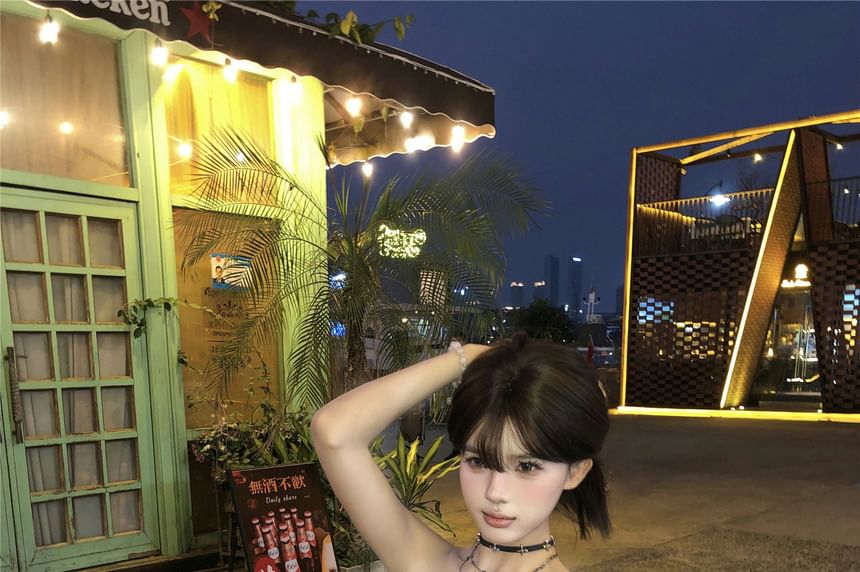 Asymmetrical Camo Print Ruffled Tube Top