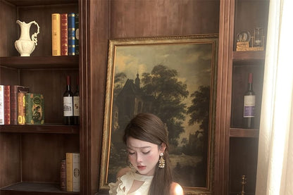 Set: Halter-Neck Plain Ruffled Mini A-Line Balloon Dress + Shorts