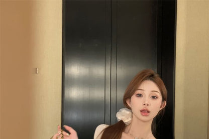 Short-Sleeve Square-Neck Floral Trim Mini A-Line Dress