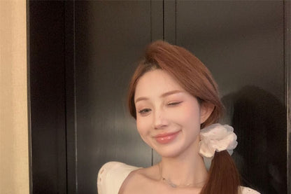 Short-Sleeve Square-Neck Floral Trim Mini A-Line Dress