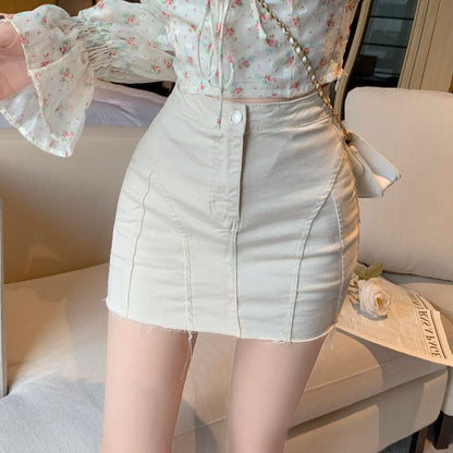 High Waist Distressed Mini Pencil Skirt