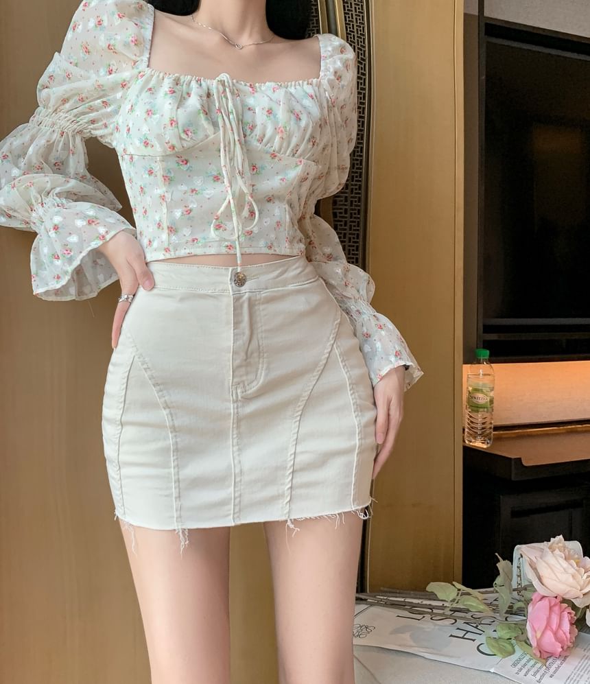 High Waist Distressed Mini Pencil Skirt