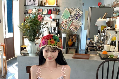 Spaghetti Strap Floral Print Panel Asymmetrical Mini Bodycon Dress