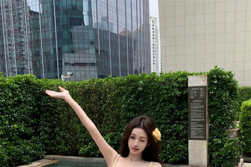 Plain Shirred Ruffled Crop Camisole Top / Mid Waist Wide Leg Pants