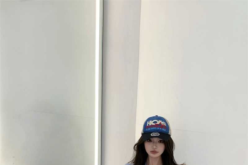 Long-Sleeve Round Neck Dotted Mesh Panel Crop Top