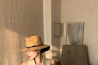 Sleeveless Collared Button-Up Slit Midi A-Line Dress