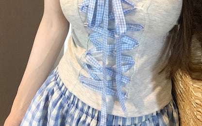 Gingham Lace-Up Tube Top