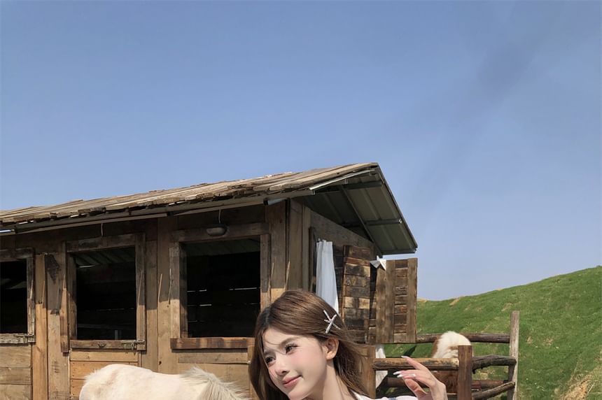 Set: Long-Sleeve Striped Button-Up Mini Shirtdress + Belt