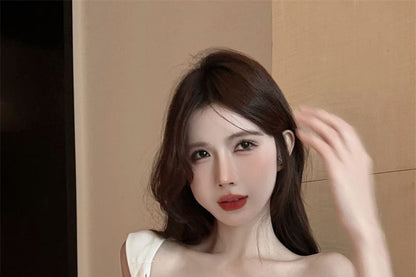 Asymmetrical One-Shoulder Plain Buckled Crop Top