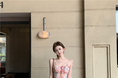 Spaghetti Strap Floral Print Midi Mermaid Dress