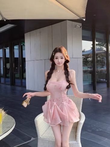 Spaghetti Strap Floral Print Shirred Mini A-Line Dress