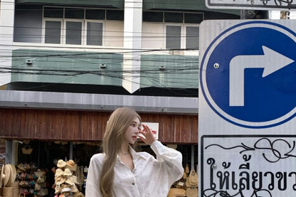 Puff-Sleeve Floral Embroidered Button-Up Tie-Side Mini A-Line Dress