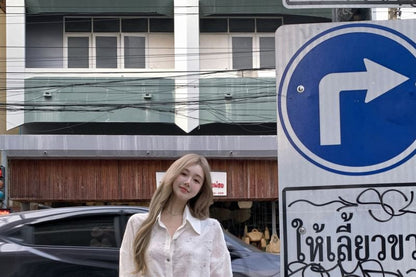 Puff-Sleeve Floral Embroidered Button-Up Tie-Side Mini A-Line Dress