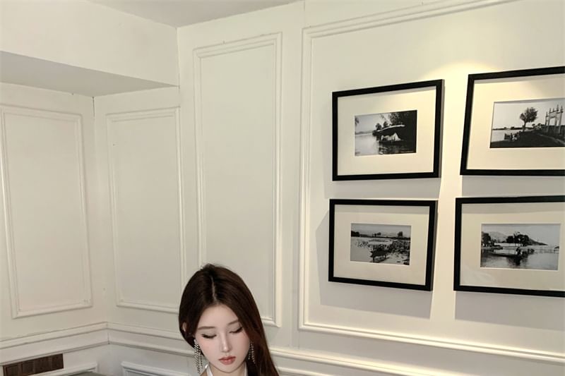 Satin Mini Dress Halter-Neck Rhinestone A-Line