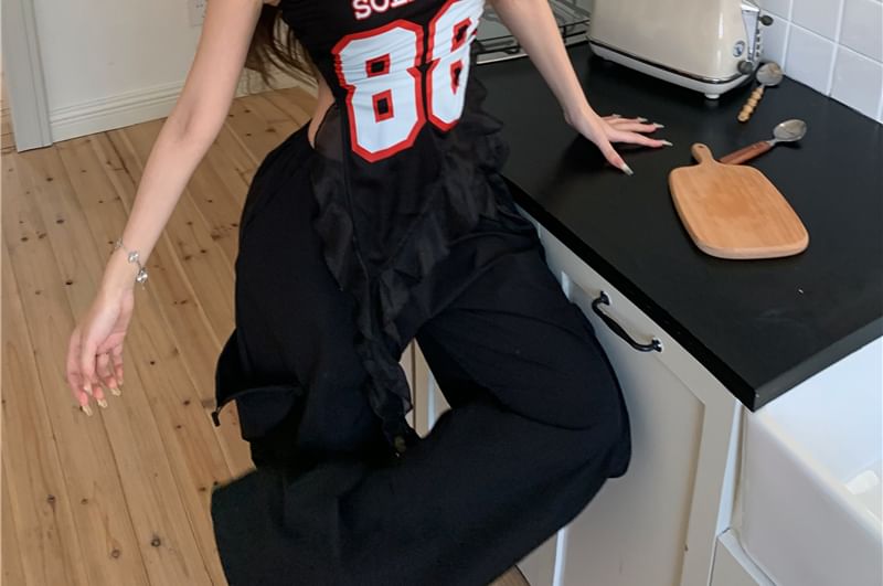 Leg / High Wide Waist Numbering Ruffled Pants Top Tube