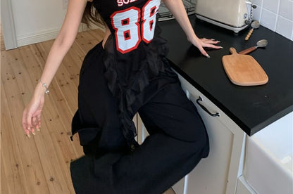 Leg / High Wide Waist Numbering Ruffled Pants Top Tube