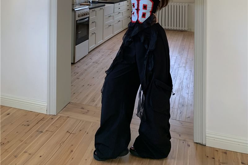 Leg / High Wide Waist Numbering Ruffled Pants Top Tube