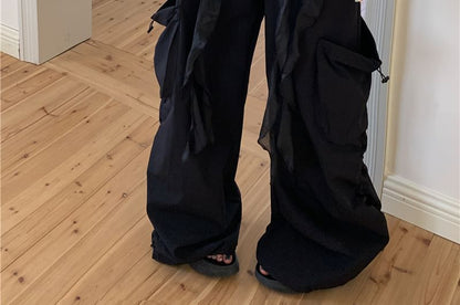 Leg / High Wide Waist Numbering Ruffled Pants Top Tube