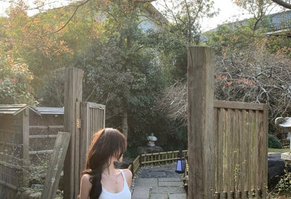 Strap Spaghetti Plain Dress Midi A-Line