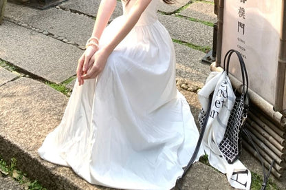 Strap Spaghetti Plain Dress Midi A-Line