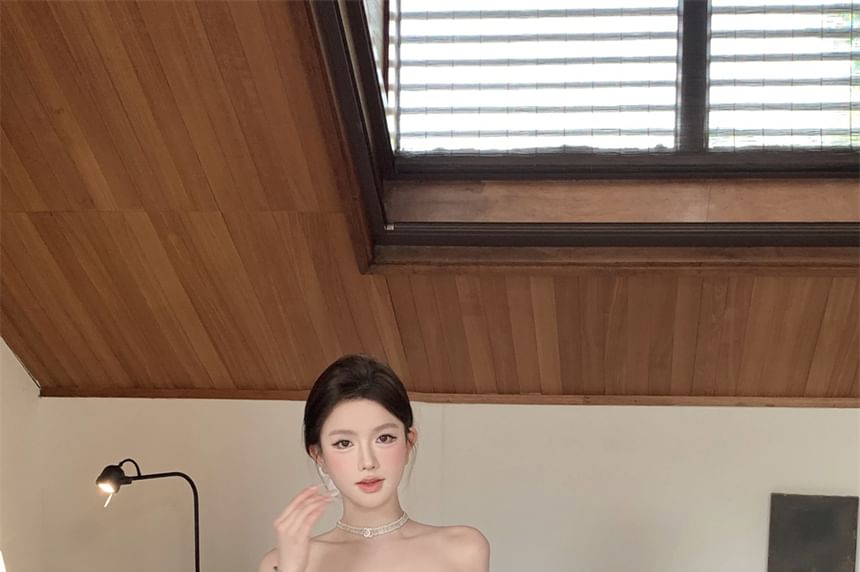 Mini A-Line Striped Strapless Dress