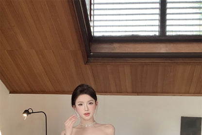 Mini A-Line Striped Strapless Dress