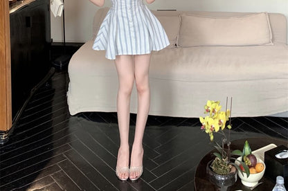 Mini A-Line Striped Strapless Dress