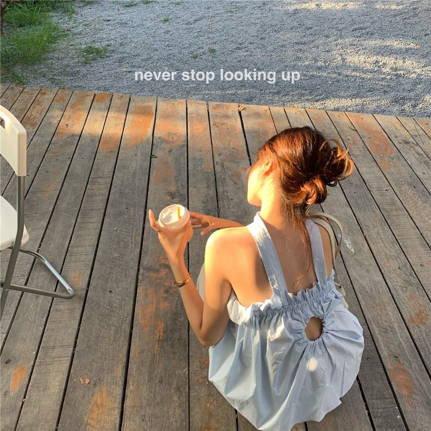 Plain Balloon Ruffled Back Keyhole Open Camisole Top