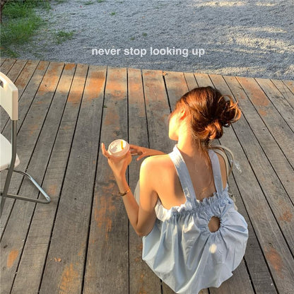 Plain Balloon Ruffled Back Keyhole Open Camisole Top