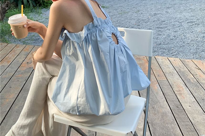 Plain Balloon Ruffled Back Keyhole Open Camisole Top