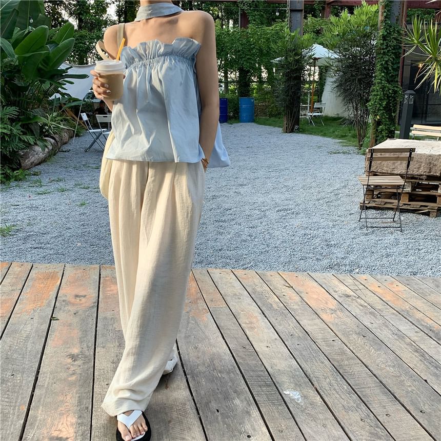 Plain Balloon Ruffled Back Keyhole Open Camisole Top