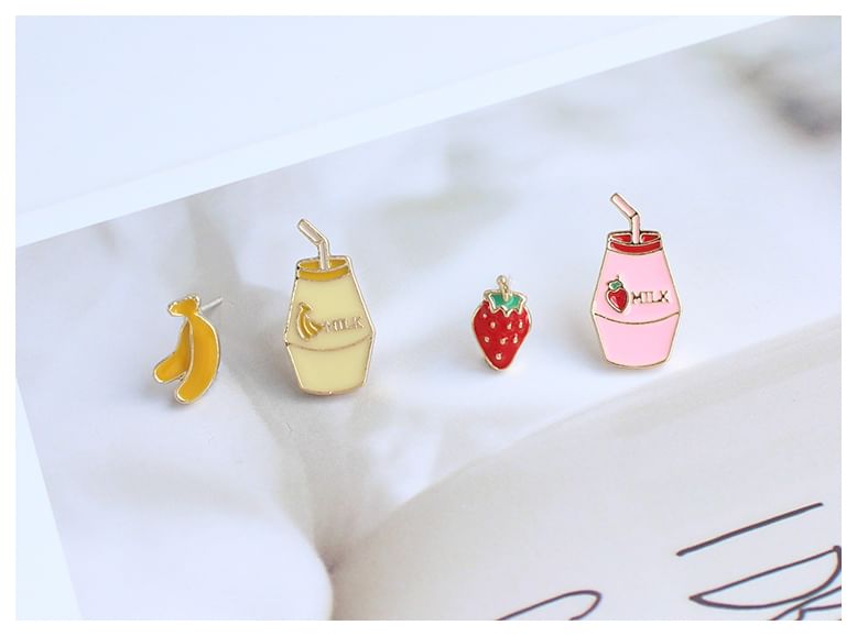 Asymmetrical Fruit Milk Stud Earring / Clip-On Earring