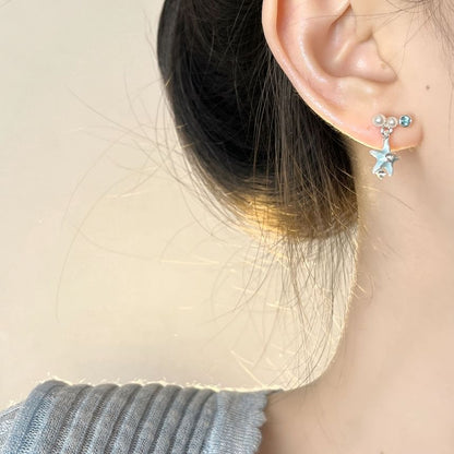 Asymmetrical Star Rhinestone Drop Earring / Clip-On Earring