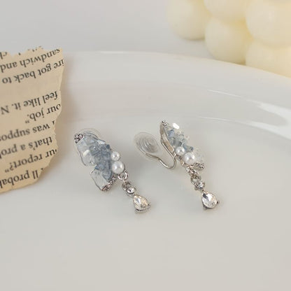 Butterfly Faux Pearl Rhinestone Drop Earring / Clip-On Earring