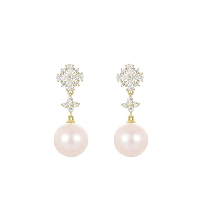 Rhinestone Flower Faux Pearl Drop Earring / Clip-On Earring