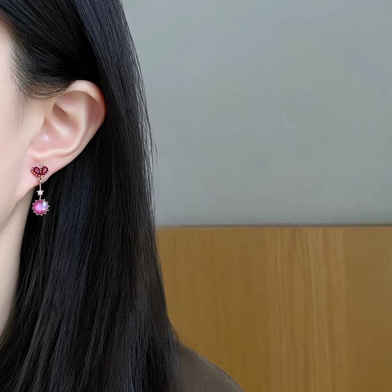 Heart Rhinestone Drop Earring / Clip-On Earring