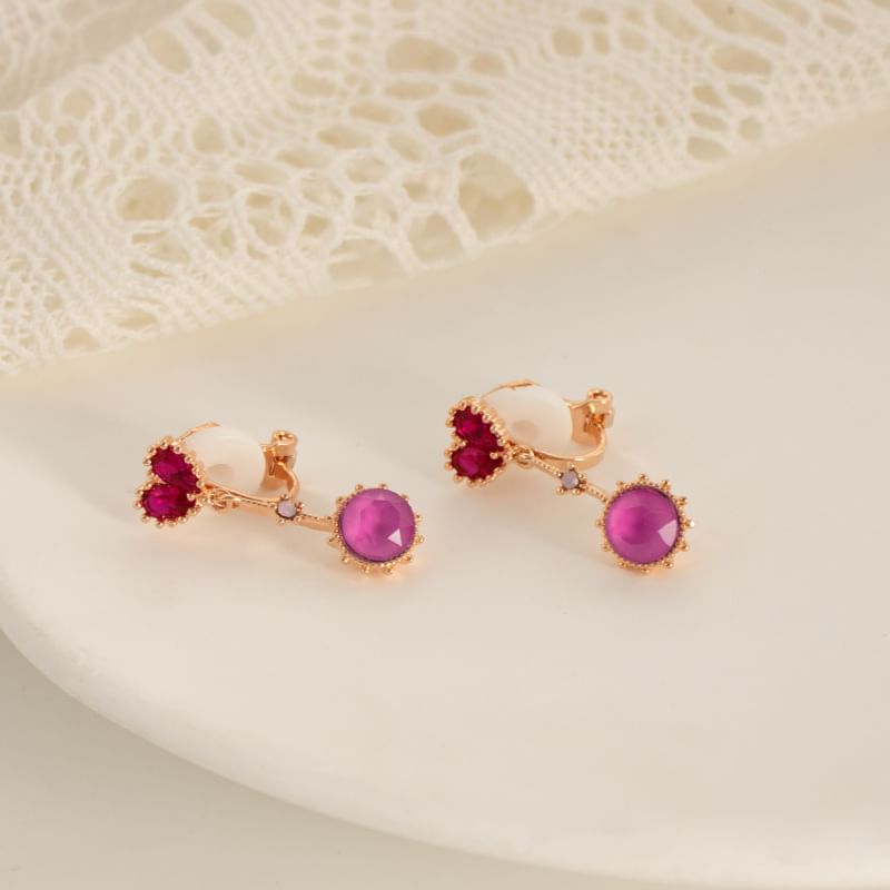 Heart Rhinestone Drop Earring / Clip-On Earring