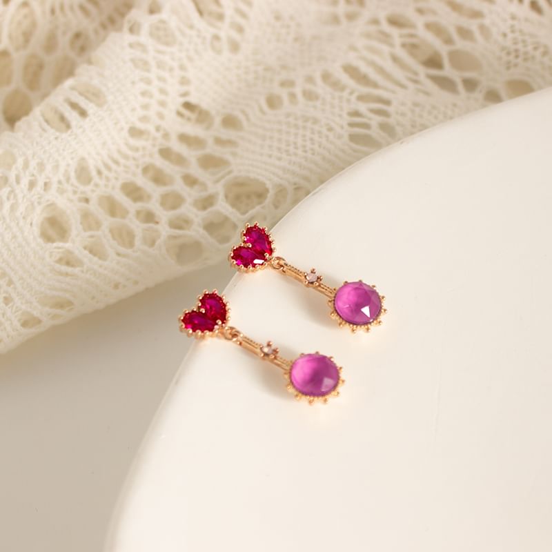 Heart Rhinestone Drop Earring / Clip-On Earring
