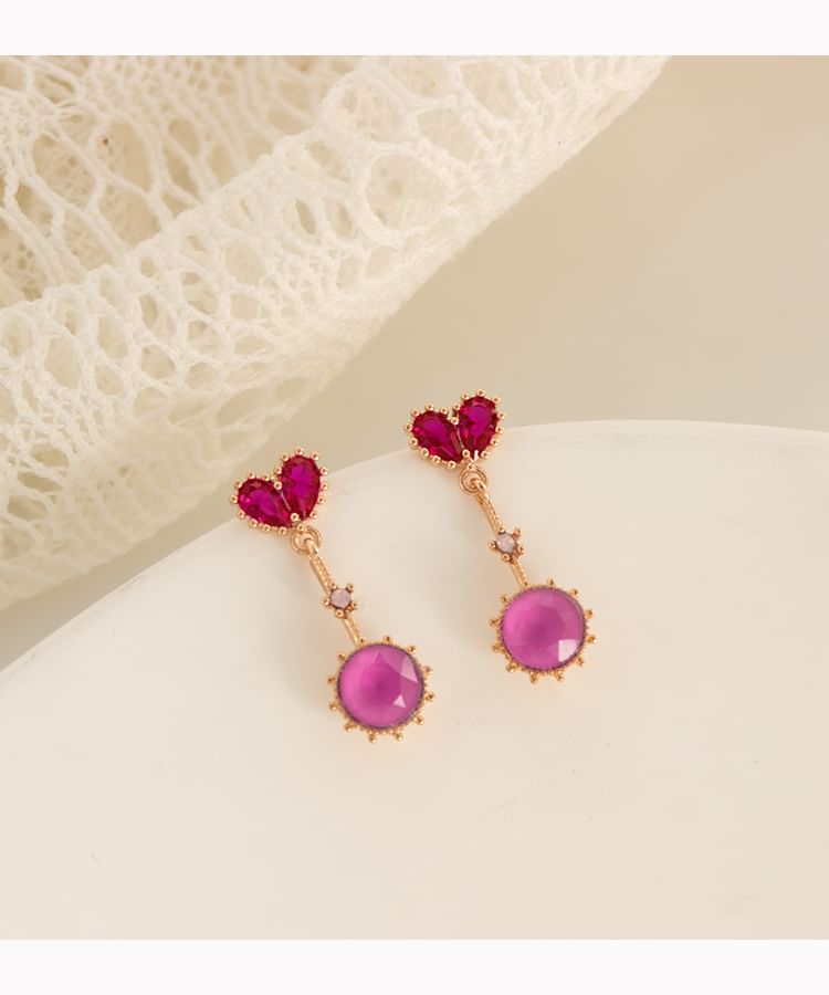 Heart Rhinestone Drop Earring / Clip-On Earring