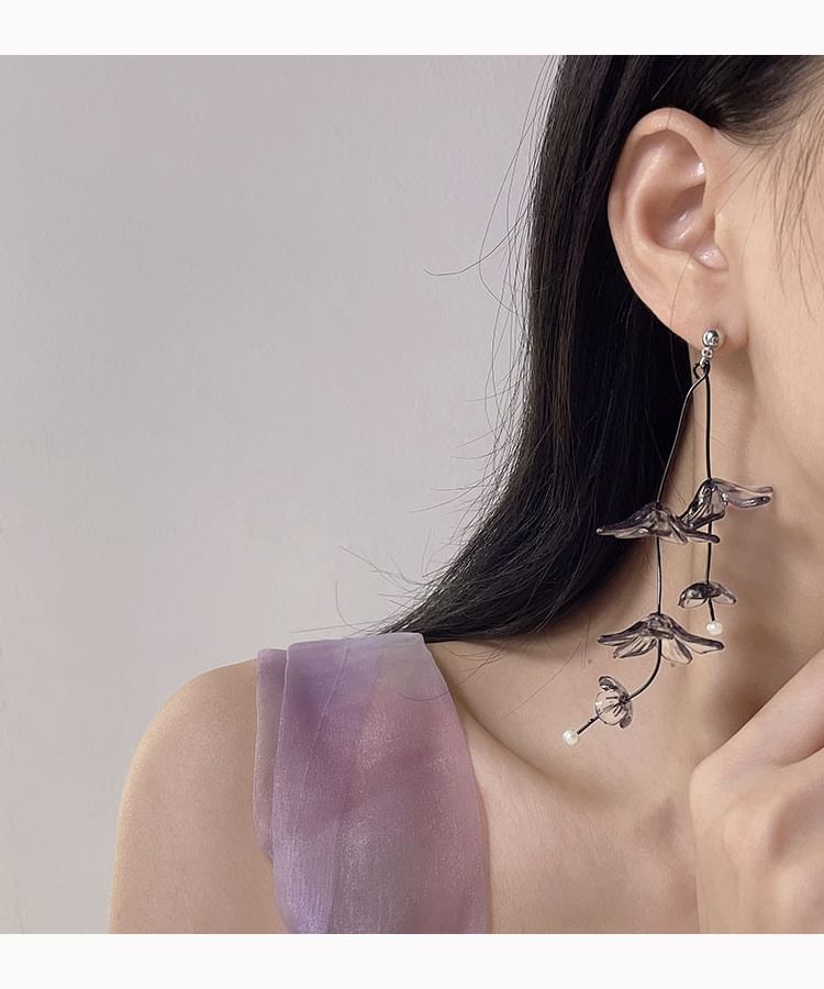 Asymmetrical Flower Drop Earring / Clip-On Earring