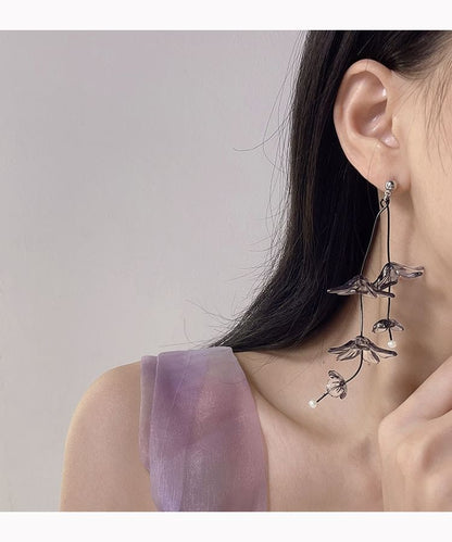 Asymmetrical Flower Drop Earring / Clip-On Earring