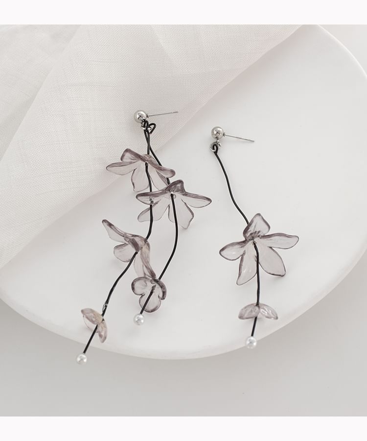 Asymmetrical Flower Drop Earring / Clip-On Earring