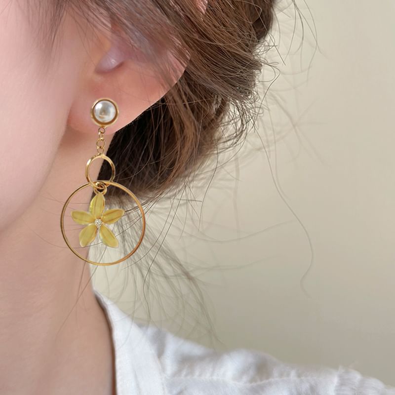 Floral Rhinestone Faux Pearl Alloy Dangle Earring / Ear Cuff