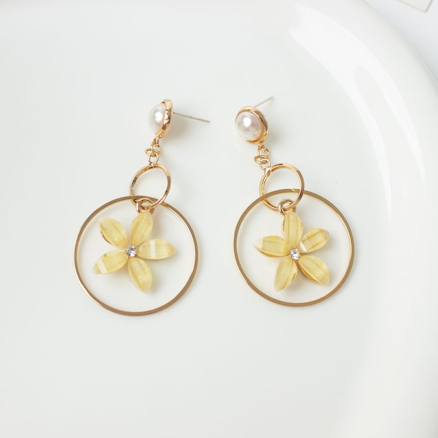 Floral Rhinestone Faux Pearl Alloy Dangle Earring / Ear Cuff