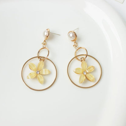 Floral Rhinestone Faux Pearl Alloy Dangle Earring / Ear Cuff