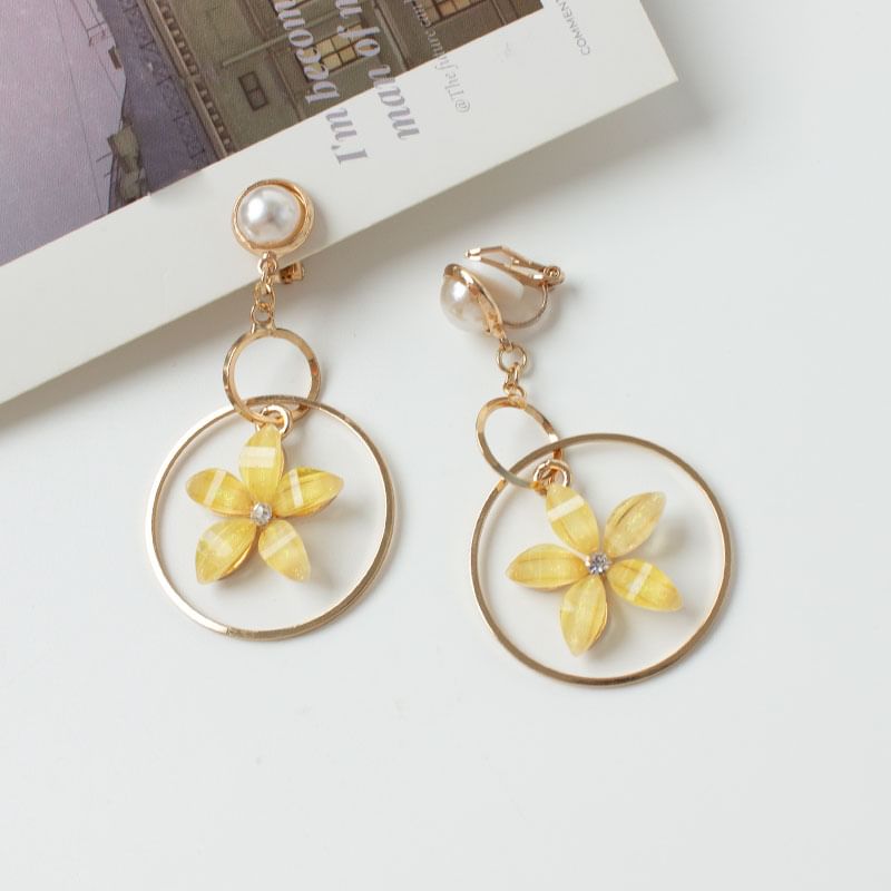 Floral Rhinestone Faux Pearl Alloy Dangle Earring / Ear Cuff
