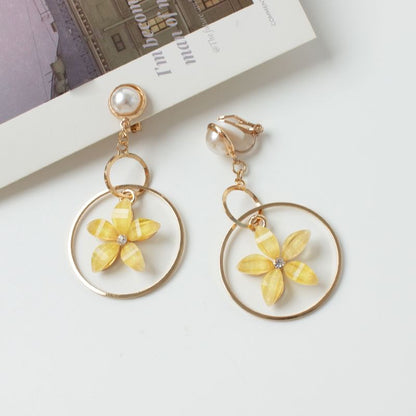 Floral Rhinestone Faux Pearl Alloy Dangle Earring / Ear Cuff