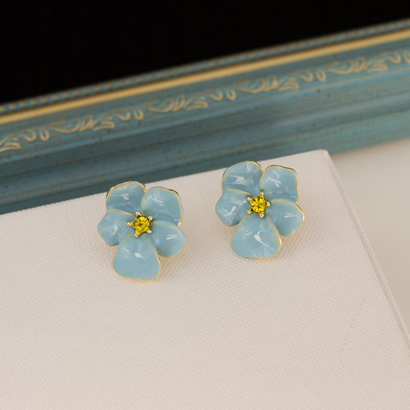 Floral Glaze Alloy Stud Earring / Ear Cuff