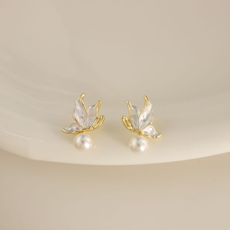 Butterfly Faux Pearl Alloy Drop Earring / Ear Cuff